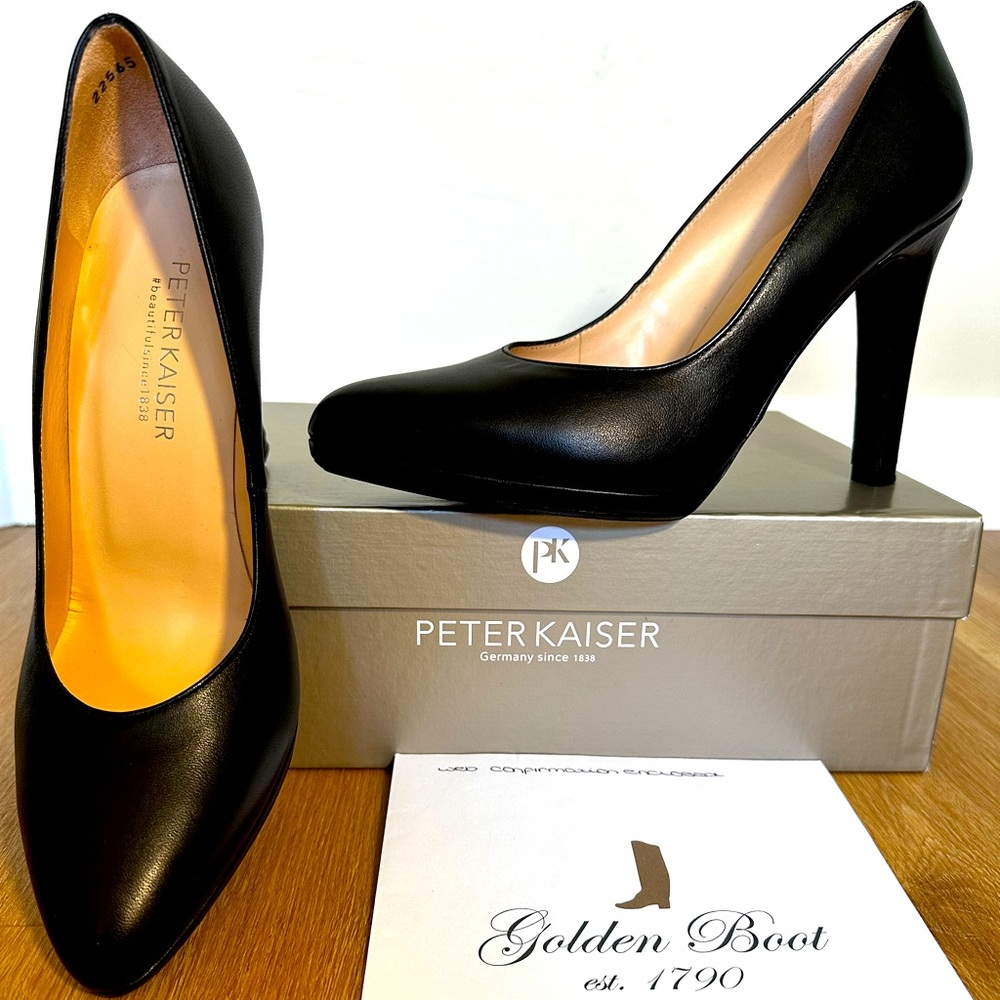 Peter Kaiser Heels Pumps Black Smooth Leather German size 5.5 = EU 38.5